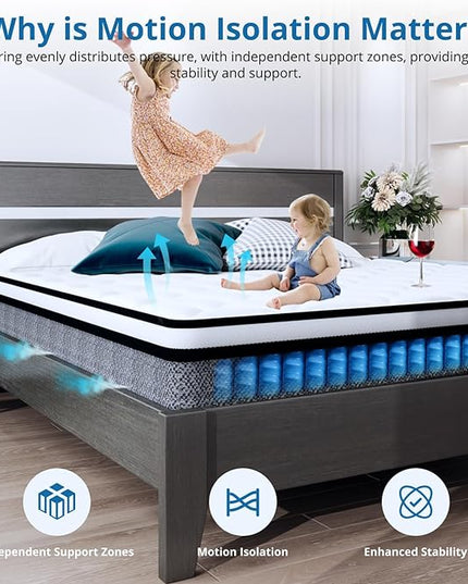 EvaStar King Mattress 10 Inch: Luxury Hybrid Sleep Solution, Individual Pocket Springs, and Pressure-Relieving Memory Foam, Medium Firm, Breathable, CertiPUR-US, 100 Nights Trial, 80"x76"x10" - LeafyLoom