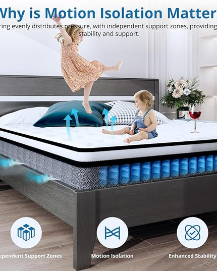 EvaStar Full-size mattress 12 Inch, Hybrid Full Mattress in a Box, Full Bed Mattress with Individual Pocket Springs and Pressure-Relieving Memory Foam, Breathable, Medium Firm Mattress 75"x54"x12" - LeafyLoom