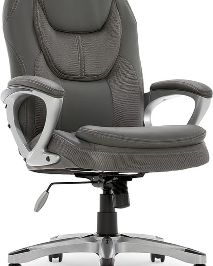 Serta Executive Office Padded Arms, Adjustable Ergonomic Gaming Desk Chair with Lumbar Support, Faux Leather and Mesh, Light Gray - LeafyLoom