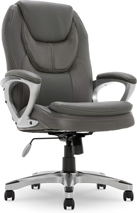 Serta Executive Office Padded Arms, Adjustable Ergonomic Gaming Desk Chair with Lumbar Support, Faux Leather and Mesh, Light Gray - LeafyLoom