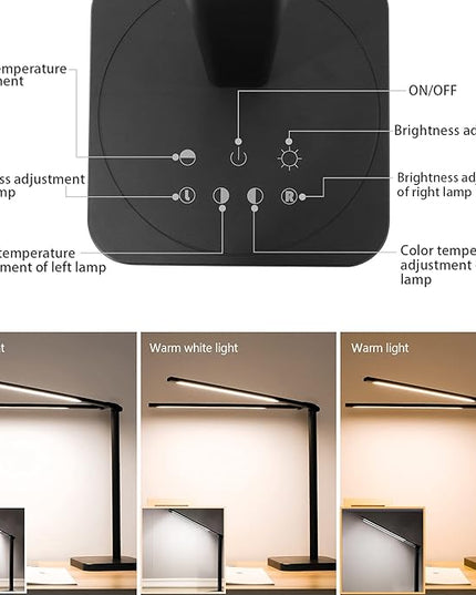 LED Double Head Desk Lamp,Double Swing-arm Table Lamps, Piano Lamp,Adjustable Brightness Color Temperature ，for Home/Reading/Offices/Bedrooms/Dormitories - LeafyLoom