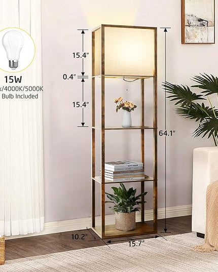 Floor Lamp with Shelves Plus, 4-Tier Modern 2700 4000K 5000K Brown Shelf Floor Lamp, Display Lamp for Living Room Bedroom Office 15W LED Bulb. - LeafyLoom