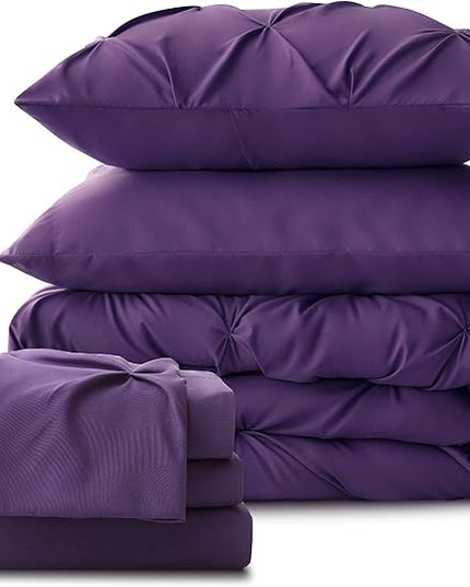 Bedsure Purple Comforter Set Queen - Bed in a Bag Queen 7 Pieces, Pintuck Bedding Sets Purple Bed Set with Comforter, Sheets, Pillowcases & Shams - LeafyLoom