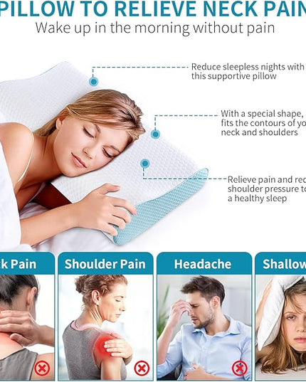 Memory Foam Pillows Neck Pillow Bed Pillow for Sleeping Ergonomic Cervical Contour Pillow for Side Back Stomach Sleeper for Neck and Shoulder Pain - LeafyLoom