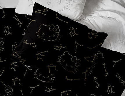 Jay Franco Hello Kitty Stars Twin Comforter Set - 5 Piece Bedding includes Sheet Set & Pillow Covers - Super Soft Zodiac Black & Gold Bedding - LeafyLoom