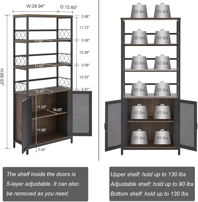 Farmhouse Bookshelf with Storage, Industrial Tall Book Shellf with Doors, Rustic Wood Bookcase with Cabinet for Home Office, Living Room, Bedroom (Walnut Brown) - LeafyLoom