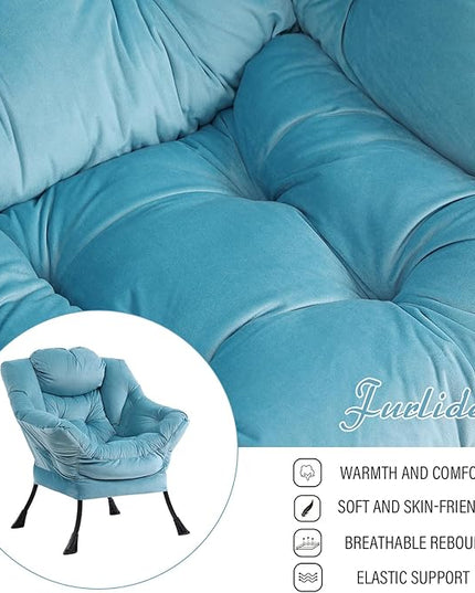 Lazy Chair with Ottoman, Modern Chair with Folding Footrest, Lounge Accent Chair, Comfortable Reading Chair (Light Blue) - LeafyLoom