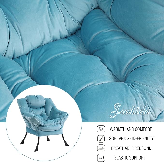 Lazy Chair with Ottoman, Modern Chair with Folding Footrest, Lounge Accent Chair, Comfortable Reading Chair (Light Blue) - LeafyLoom