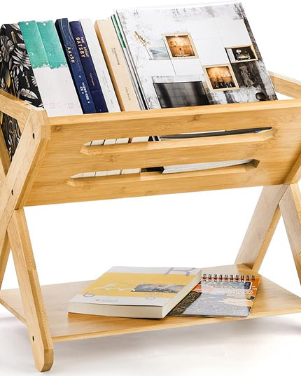 Okllen Kids' Book Caddy with Shelf, Bamboo Bookcase Book Storage Organizer, Book Rack Book Shelf Organizer for Toddlers, Bedroom, Playroom, Nursery, Sturdy, Including Installation Instruction - LeafyLoom