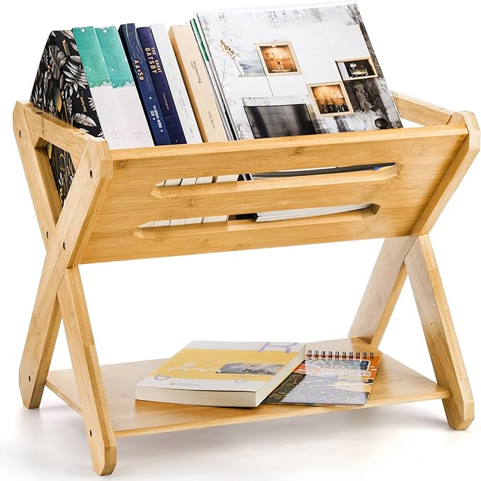 Okllen Kids' Book Caddy with Shelf, Bamboo Bookcase Book Storage Organizer, Book Rack Book Shelf Organizer for Toddlers, Bedroom, Playroom, Nursery, Sturdy, Including Installation Instruction - LeafyLoom