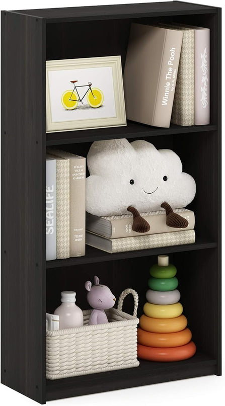 Furinno Basic 3-Tier Bookcase Storage Shelves, Espresso - LeafyLoom