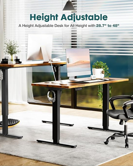 SMUG Standing Desk, Adjustable Height Electric Sit Stand Up Down Computer Table, 48x24 Inch Ergonomic Rising Desks for Work Office Home, Modern Gaming Desktop Workstation, Rust Brown - LeafyLoom