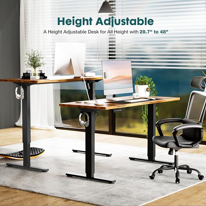 SMUG Standing Desk, Adjustable Height Electric Sit Stand Up Down Computer Table, 48x24 Inch Ergonomic Rising Desks for Work Office Home, Modern Gaming Desktop Workstation, Rust Brown - LeafyLoom