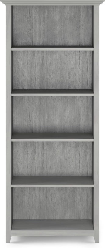 SIMPLIHOME Amherst SOLID WOOD 30 Inch Wide Transitional 5 Shelf Bookcase in Fog Grey, for The Living Room, Study Room and Office - LeafyLoom