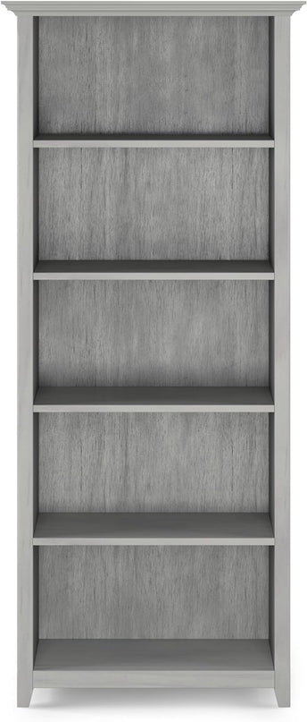 SIMPLIHOME Amherst SOLID WOOD 30 Inch Wide Transitional 5 Shelf Bookcase in Fog Grey, for The Living Room, Study Room and Office - LeafyLoom
