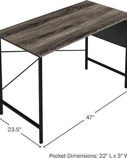 Lavish Home Modern Computer Desk with Industrial Style Woodgrain Look and Steel for Home Office, Bedroom, or Craft Table, with Storage Bag, (L) 47” x (W) 23.5” x (H) 29.5”, Gray - LeafyLoom