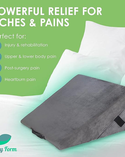 Cushy Form Wedge Pillows for Sleeping - Multipurpose Memory Foam Bed Support Rest & Knee Pillow for Back, Neck & Post-Surgery, Versatile Snoring Relief Back Pillow for Bed - Gray﻿ - LeafyLoom