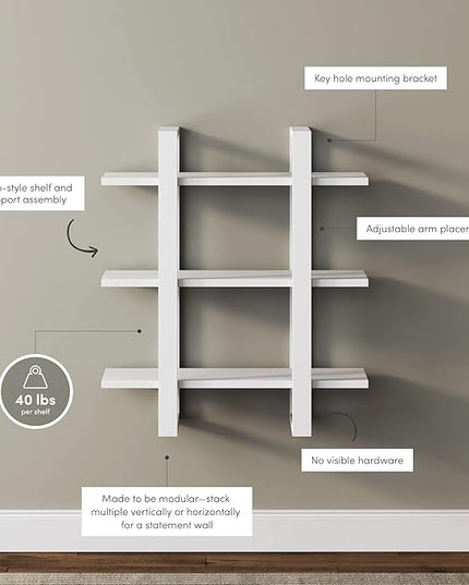 Nathan James Benji Floating Wall Book Shelves, 3-Tier Display Shelf, Decorative Modular Shelf in Solid White Wood for Bedroom, Nursery, Bathroom or Kitchen - LeafyLoom