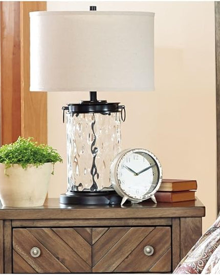 Signature Design by Ashley Tailynn Modern 25.25" Glass Table Lamp with Hardback Shade, Clear - LeafyLoom
