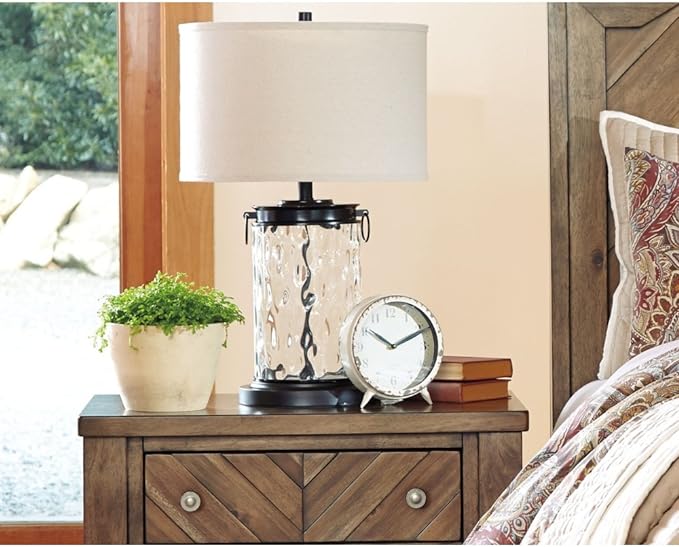 Signature Design by Ashley Tailynn Modern 25.25" Glass Table Lamp with Hardback Shade, Clear - LeafyLoom