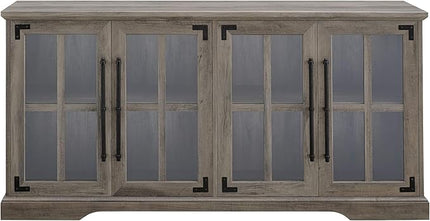 Walker Edison Farmhouse Barn Glass Door Wood Universal TV Stand for TV's up to 64" Flat Screen Living Room Storage Cabinet Doors and Shelves Entertainment Center, 58 Inch, Grey Wash - LeafyLoom