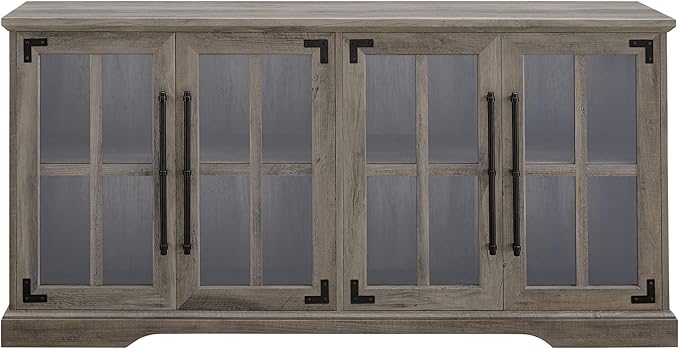 Walker Edison Farmhouse Barn Glass Door Wood Universal TV Stand for TV's up to 64" Flat Screen Living Room Storage Cabinet Doors and Shelves Entertainment Center, 58 Inch, Grey Wash - LeafyLoom