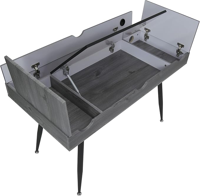 Calico Designs Nook Modern Office, Laptop, Writing Desk with Storage Compartments, Black/Greywash - LeafyLoom