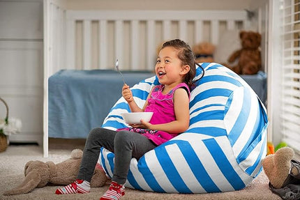 Wekapo Stuffed Animal Storage Bean Bag Chair Cover for Kids | Stuffable Zipper Beanbag for Organizing Children Plush Toys Large Premium Cotton Canvas (Blue, XX-Large) - LeafyLoom