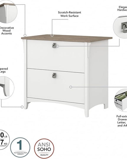 Bush Furniture Salinas 2 Drawer Lateral File Cabinet in Pure White and Shiplap Gray - LeafyLoom