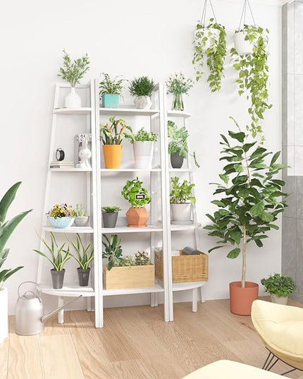 Yoobure Ladder Shelf, 4 Tier Tall Ladder Bookshelf Corner Shelf, Industrial Book Shelf Ladder Bookcase Narrow, Standing Storage Shelves Display Shelf for Bedroom Living Room Office Kitchen Bathroom - LeafyLoom