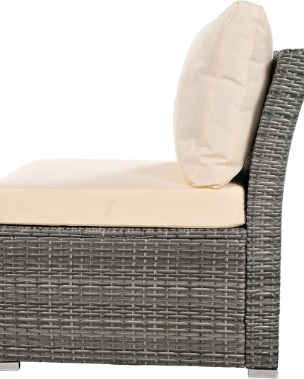 9 Piece Patio Furniture Set with Solid Wood Coffee Table and Ottomans, Rattan Modular Outdoor Sectional Conversation Sofa, for Garden Backyard, Onesize, Beige - LeafyLoom