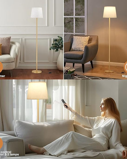 【Upgraded】 Floor Lamps for Living Room, Modern Floor Lamp with Remote Control, Dimmable Colors Temperature Standing Lamp Foot Switch, 9W Bulb Tall Lamps for Bedroom Office Kid Room - Gold - LeafyLoom