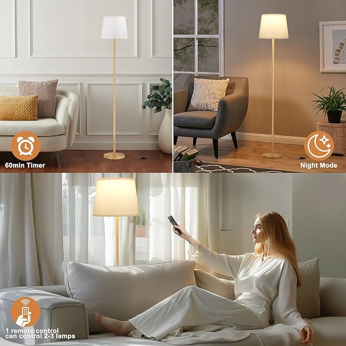 【Upgraded】 Floor Lamps for Living Room, Modern Floor Lamp with Remote Control, Dimmable Colors Temperature Standing Lamp Foot Switch, 9W Bulb Tall Lamps for Bedroom Office Kid Room - Gold - LeafyLoom