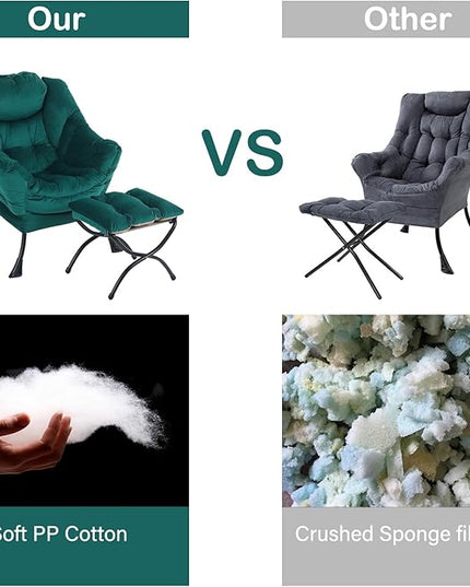 LITA Lazy Chair with Ottoman, Modern Accent Leisure Upholstered Sofa Chair, Contemporary Lounge Reading Chair with Armrests and a Side Pocket for Living Room, Bedroom & Small Space, Dark green - LeafyLoom