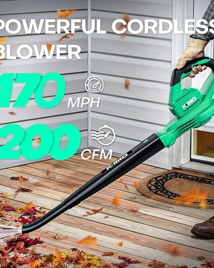 K I M O. Leaf Blower Cordless with Battery and Charger, 2X2.0 Batteries, Extension Tube, 200 CFM 170 MPH Lightweight Cordless Leaf Blower, Battery Operated Leaf Blowers for Lawn Care, Yard|Patio|House - LeafyLoom