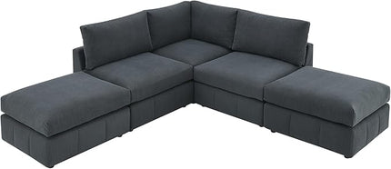 93" Sectional Couch with Convertible Ottomans, 5-Seat Armless Modular Sofa with Vertical Stripes, Freely Combinable Couch Sectionals for Living Room, Apartment - LeafyLoom