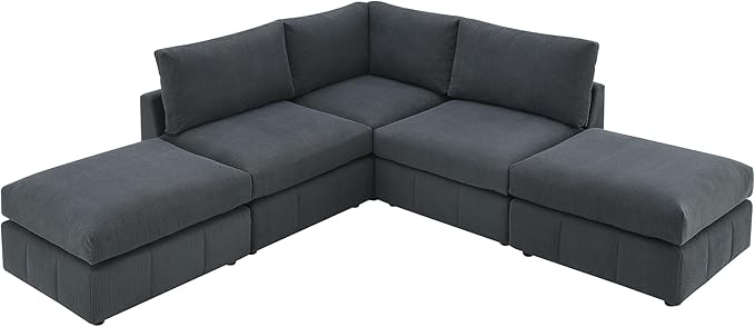93" Sectional Couch with Convertible Ottomans, 5-Seat Armless Modular Sofa with Vertical Stripes, Freely Combinable Couch Sectionals for Living Room, Apartment - LeafyLoom