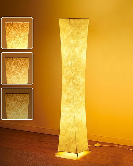 chiphy Floor Lamp, Dimmable 61" Tall Standing Lamp, 3 Levels Adjustable Brightness 12Wx2 LED Bulbs, Column Floor Light w/White Fabric Shade, Home Decor for Living Room, Bedroom, Kids Room - LeafyLoom
