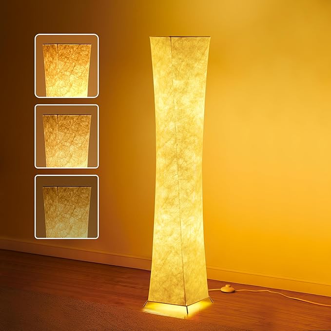 chiphy Floor Lamp, Dimmable 61" Tall Standing Lamp, 3 Levels Adjustable Brightness 12Wx2 LED Bulbs, Column Floor Light w/White Fabric Shade, Home Decor for Living Room, Bedroom, Kids Room - LeafyLoom
