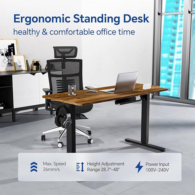 Standing Desk, Height Adjustable Desks with Powerful Motor and Cable Management,electric Sit Stand Desk with Hight Preset Design for Home Office Use 55x24 in Rustic Brown - LeafyLoom