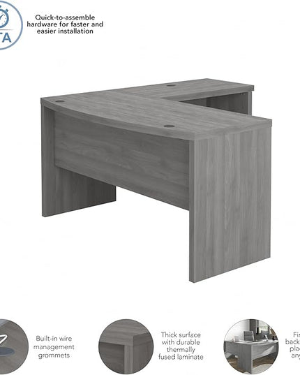 Bush Business Furniture Echo L Shape Desk with Wire Management | Corner Bow Front Table for Home Office with Quick-to-Assemble Hardware, 60W, Modern Gray - LeafyLoom