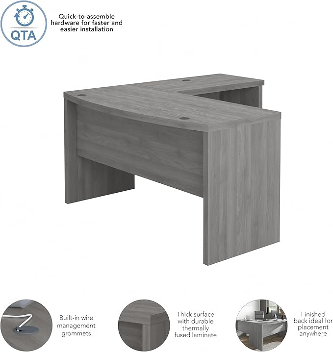 Bush Business Furniture Echo L Shape Desk with Wire Management | Corner Bow Front Table for Home Office with Quick-to-Assemble Hardware, 60W, Modern Gray - LeafyLoom