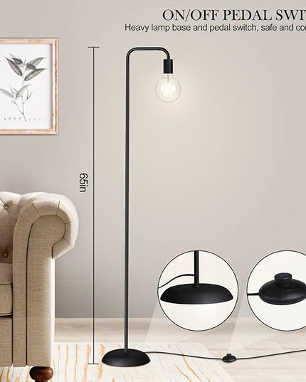QiMH Industrial Floor Lamp with Light Bulb,Metal Tall Standing Lamp,Tall Modern Black Led Floor Lamp for Home Decor,Bedroom,Reading,Office - LeafyLoom
