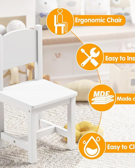 Timy Toddler Wooden Chair Pair, Kids Furniture for Eating, Reading, Playing 2 Pack (White) - LeafyLoom