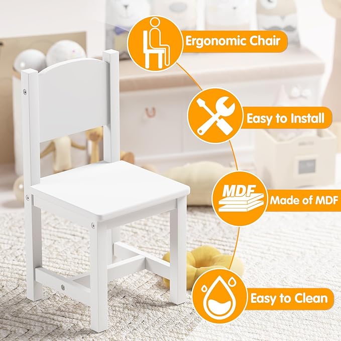 Timy Toddler Wooden Chair Pair, Kids Furniture for Eating, Reading, Playing 2 Pack (White) - LeafyLoom