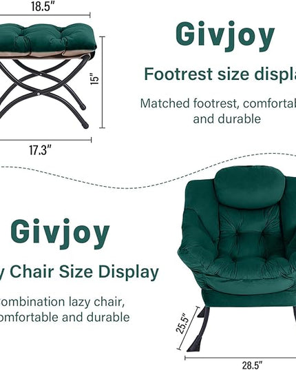 Cozy Lazy Chair and Ottoman, Large Contemporary Accent Lounge Chair Set, Leisure Upholstered Reading Armchair for Bedroom, Living Room, Dorm Rooms, Office - LeafyLoom