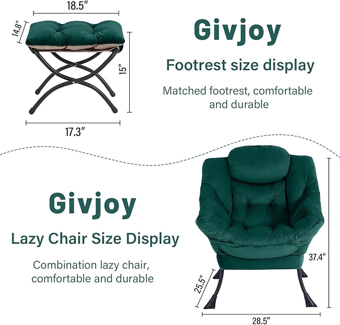 Cozy Lazy Chair and Ottoman, Large Contemporary Accent Lounge Chair Set, Leisure Upholstered Reading Armchair for Bedroom, Living Room, Dorm Rooms, Office - LeafyLoom