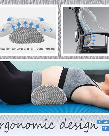 Lumbar Support Pillow - Memory Foam for Low Back Pain Relief, Ergonomic Streamline Car Seat, Office Chair, Recliner and Bed (Light Grey) - LeafyLoom