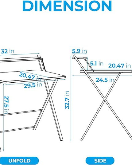 GreenForest Folding Computer Desk No Assembly Required 2 Tier Computer Desk with Shelf Space Saving Small Foldable Fully Unfold 32 X 24.5 inch, Brown, Large Size:29.5 X 20.47 - LeafyLoom