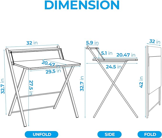 GreenForest Folding Computer Desk No Assembly Required 2 Tier Computer Desk with Shelf Space Saving Small Foldable Fully Unfold 32 X 24.5 inch, Brown, Large Size:29.5 X 20.47 - LeafyLoom